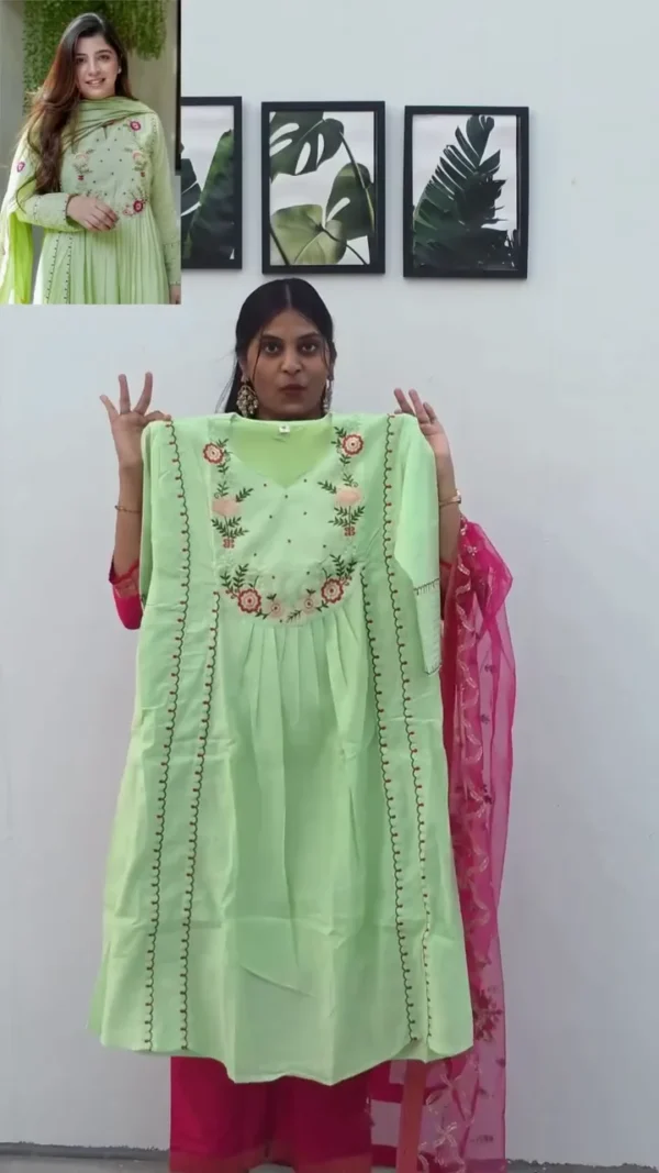 Royal Rust Orange Naixa Vichitra Silk Flared Kurta Set with Dupatta