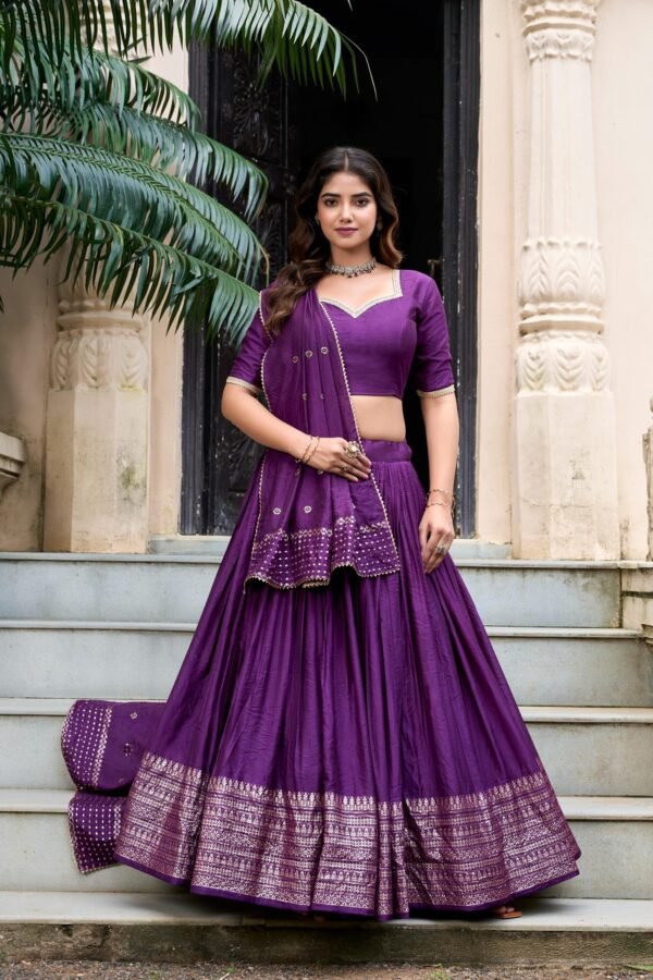 Dark Purple Chanderi Silk Lehenga Choli