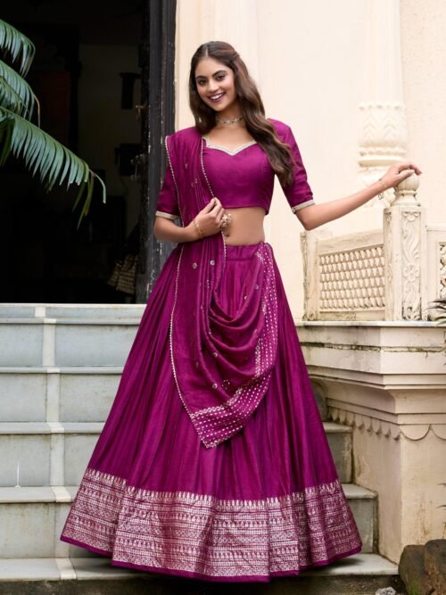 Wine Color Chanderi Lehenga Choli
