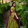 Olive Green South Style Poly Cotton Half Saree Lehenga with Georgette Dupatta