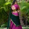 Pink Color South Style Poly Cotton Half Saree with Zari Weaving Lehenga and Elegant Dupatta