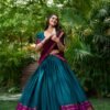 Teal Color South Style Poly Cotton Half Saree Set