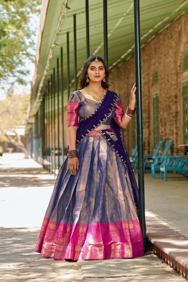 Luxurious Blue Zari South Indian Kanjivaram Lehenga Choli