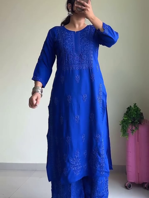 💙 Royal Blue Embroidered Straight Kurta Set
