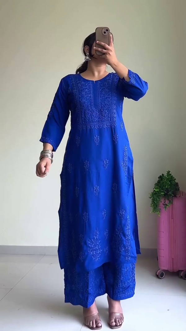 💙 Royal Blue Embroidered Straight Kurta Set