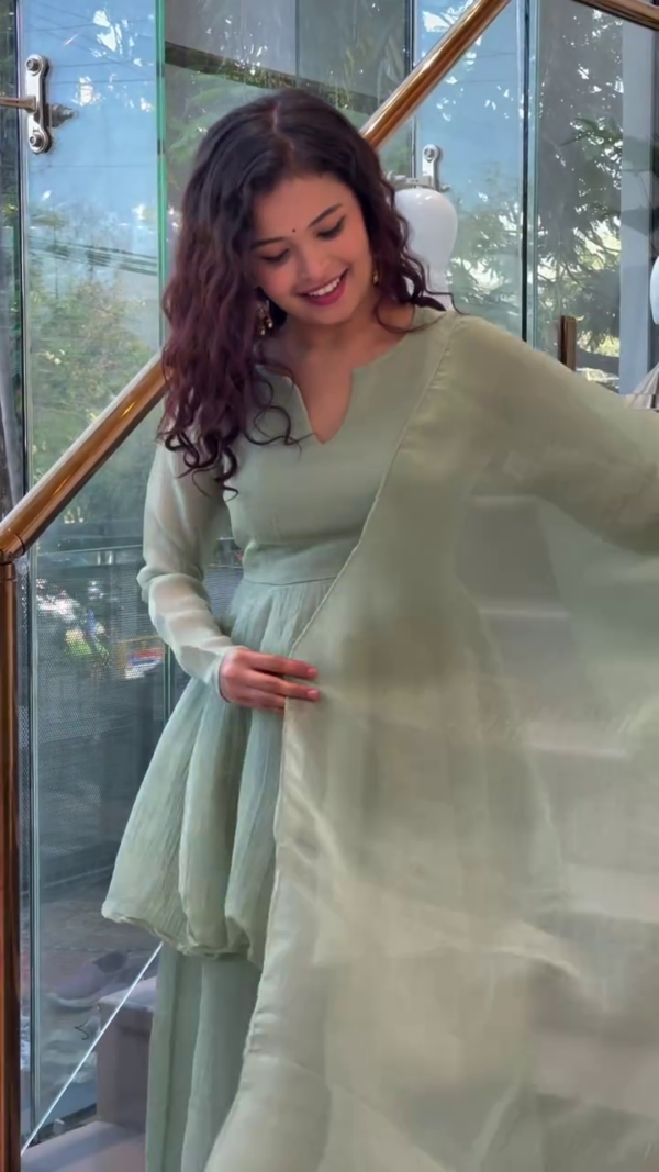 Mint Green Peplum Kurta Set with Palazzo Pants