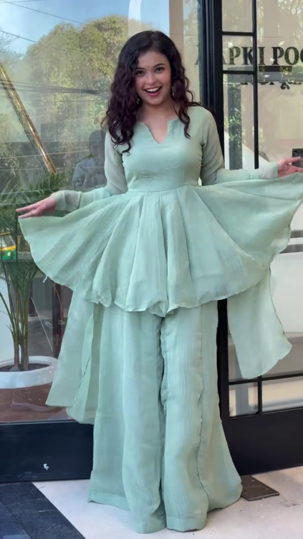 Mint Green Peplum Kurta Set with Palazzo Pants