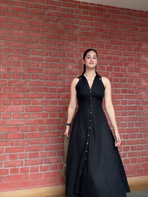 Black Button-Down Halter Maxi Dress