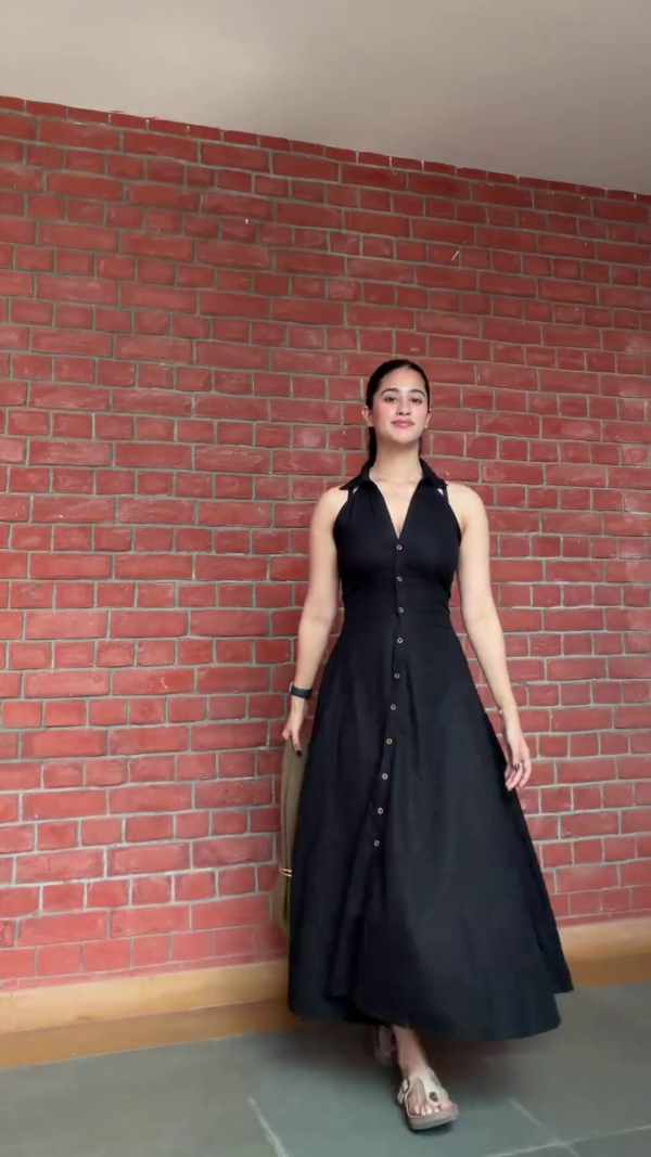 Black Button-Down Halter Maxi Dress