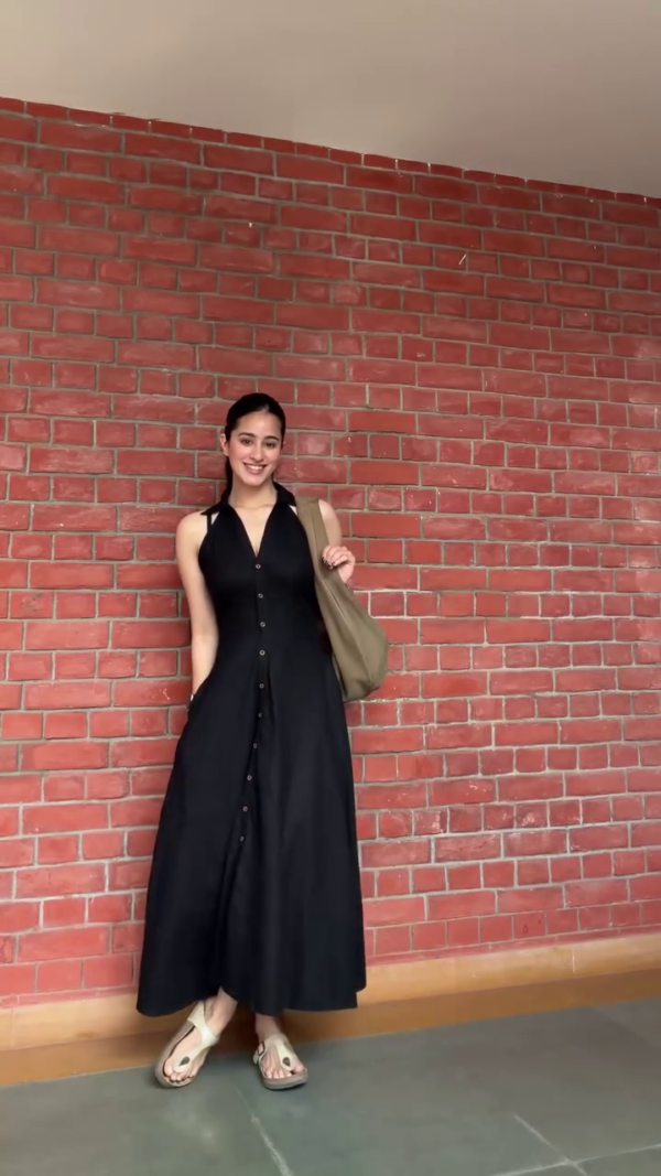 Black Button-Down Halter Maxi Dress