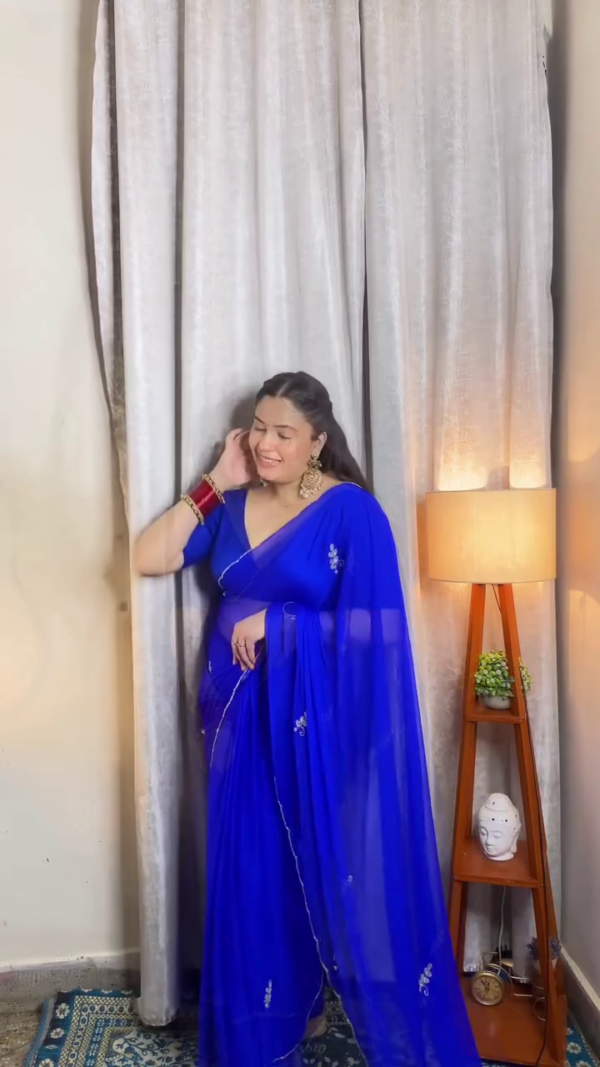Royal Blue Sheer Saree