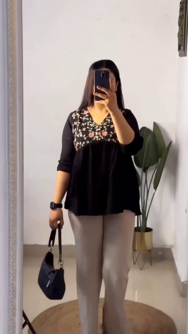 Printed Boho Peplum Top with Beige Flared Pants