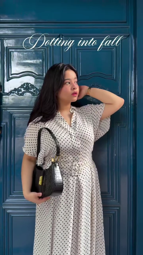 🖤 Off-White & Black Printed Belted Midi Dress