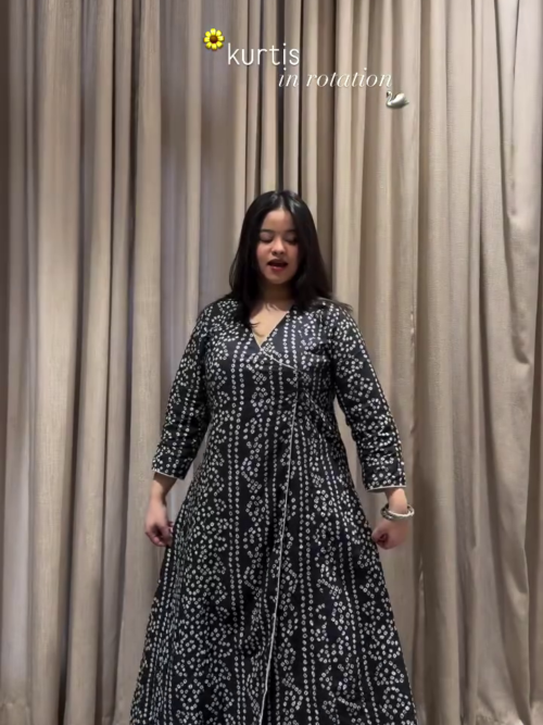 🖤 Black Bandhani Printed Anarkali Kurta