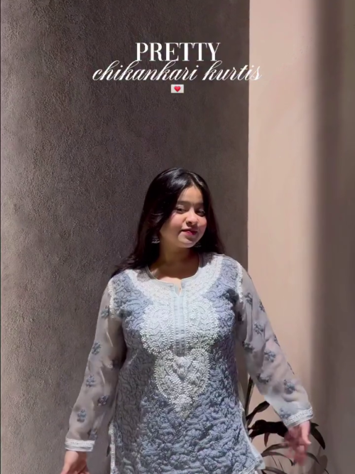 🌫️ Grey Georgette Chikankari Short Kurti
