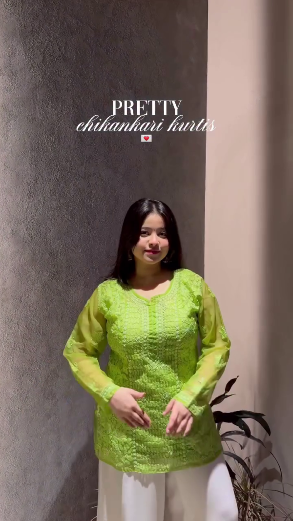 🌫️ Grey Georgette Chikankari Short Kurti