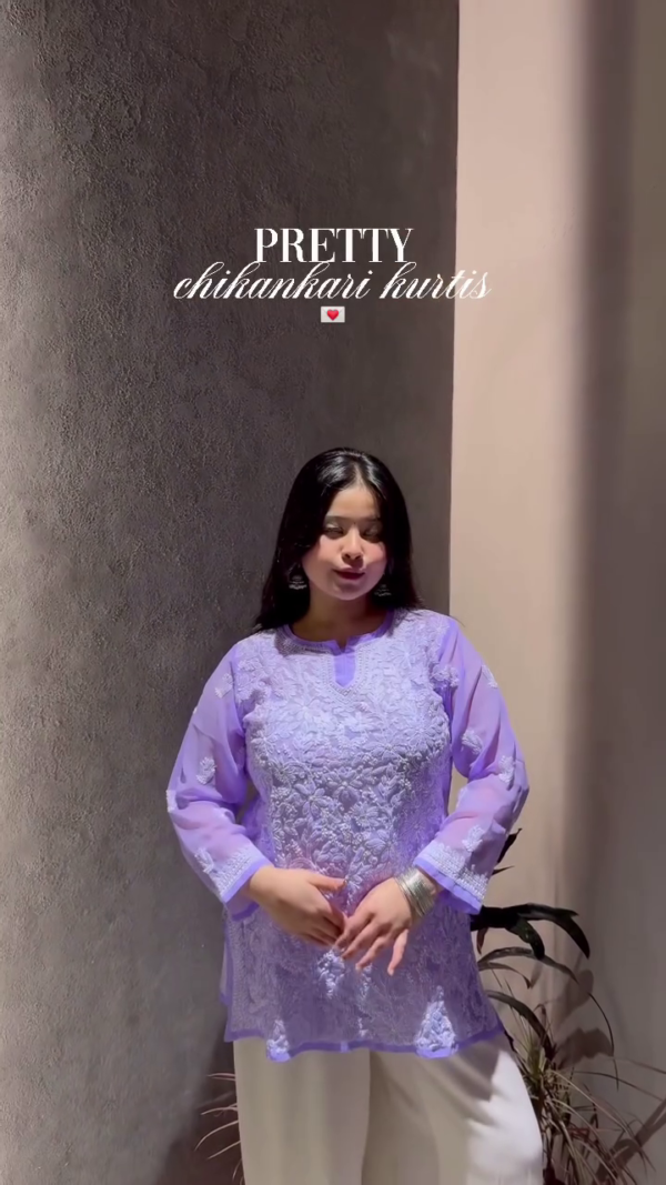 🌫️ Grey Georgette Chikankari Short Kurti