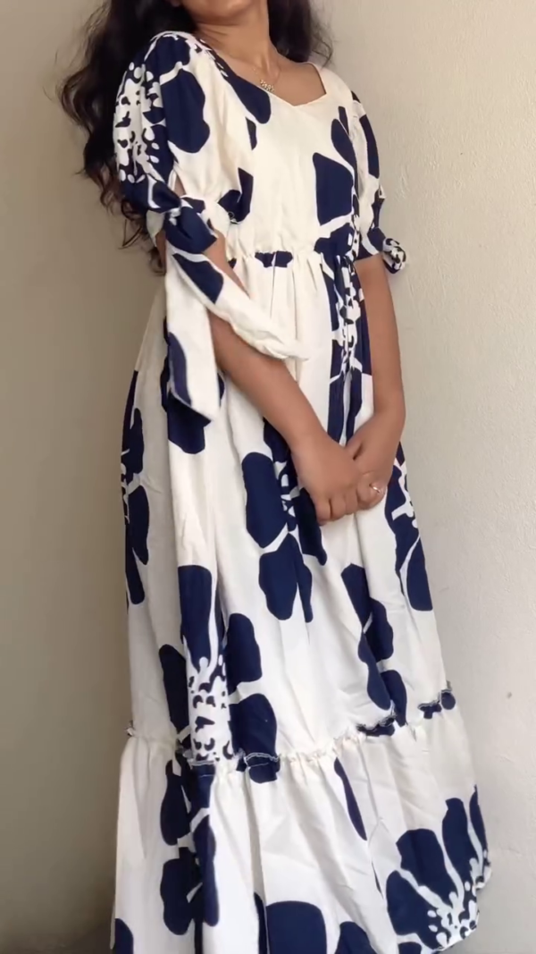 Blue & White Printed Maxi Dress