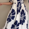 Blue & White Printed Maxi Dress
