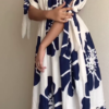 Blue & White Printed Maxi Dress