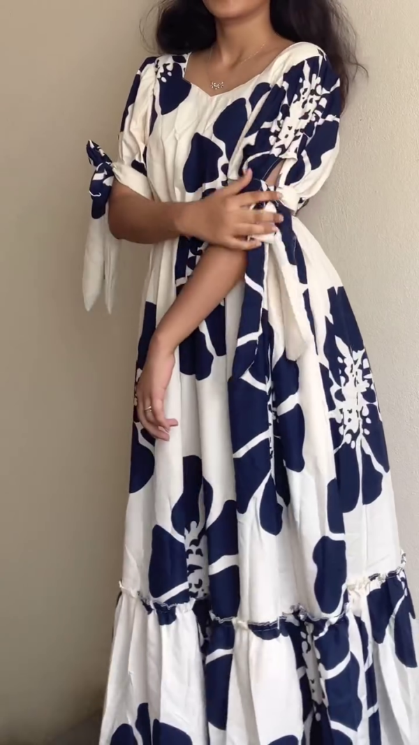 Blue & White Printed Maxi Dress