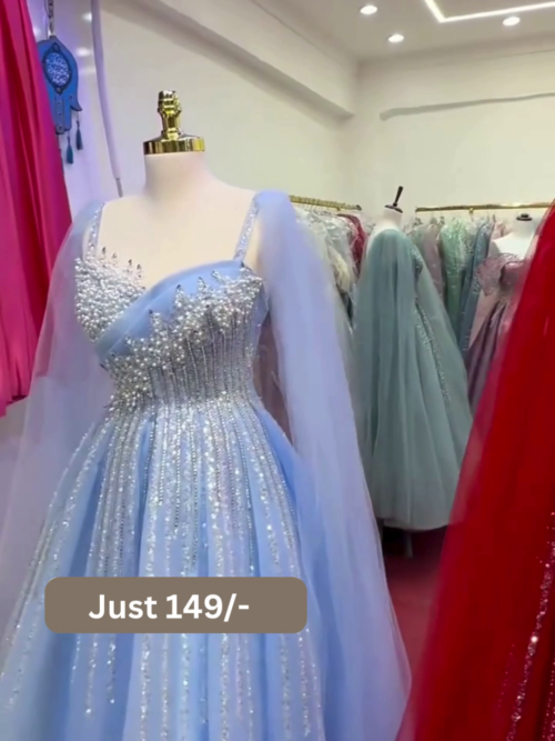 Sky Blue Embellished Party Gown