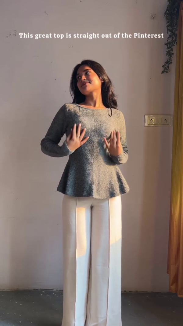 Grey Peplum Top with Wide Pants