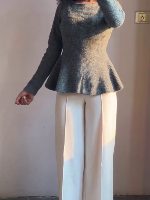 Grey Peplum Top with Wide Pants