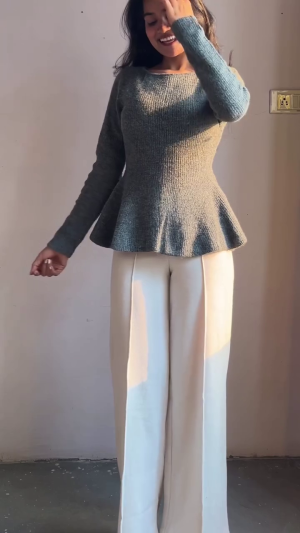 Grey Peplum Top with Wide Pants