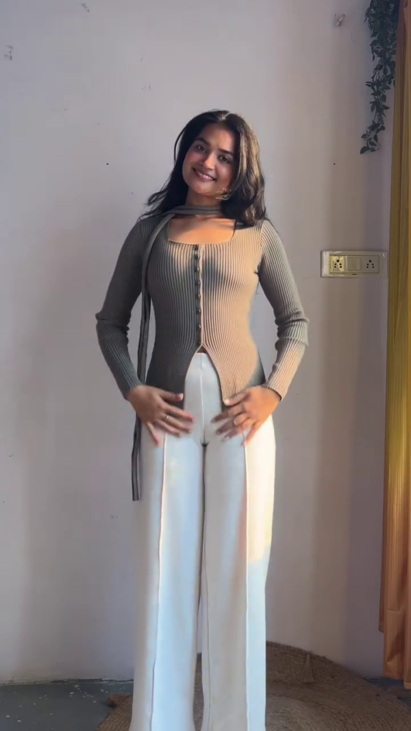 Grey Peplum Top with Wide Pants