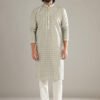 Green Silk Kurta Set For Men With Printed Motifs