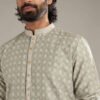 Green Silk Kurta Set For Men With Printed Motifs