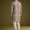 Grey Printed Kurta Set In Russian Silk With Zipper