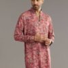 Red Pashmina Silk Zipper Kurta Set with Paisley Swirl Print