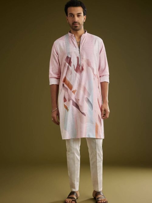 Multicolor Linen Kurta Set With Abstract Print