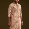 Cream Brown Silk Floral Printed Kurta Set