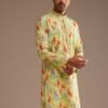 Lime Green Silk Leaf Printed Kurta Set
