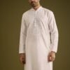 Off White Silk Kurta Set With Thread And Mirror Work