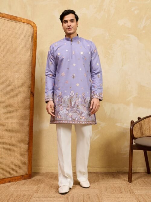 Luxury Lavender Embroidered Designer Kurta Set For Special Occasion