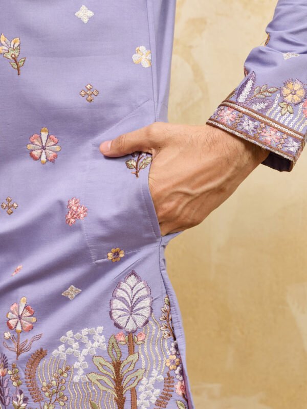 Luxury Lavender Embroidered Designer Kurta Set For Special Occasion