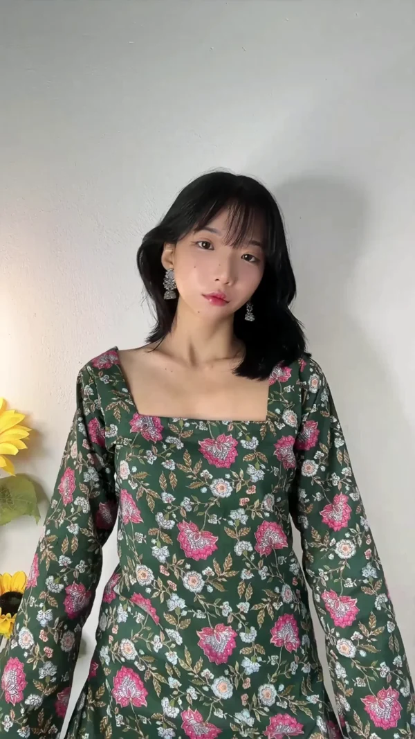 Pink Floral Straight Fit Kurti