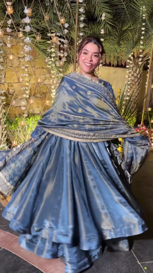 Navy Blue Silk Lehenga Set