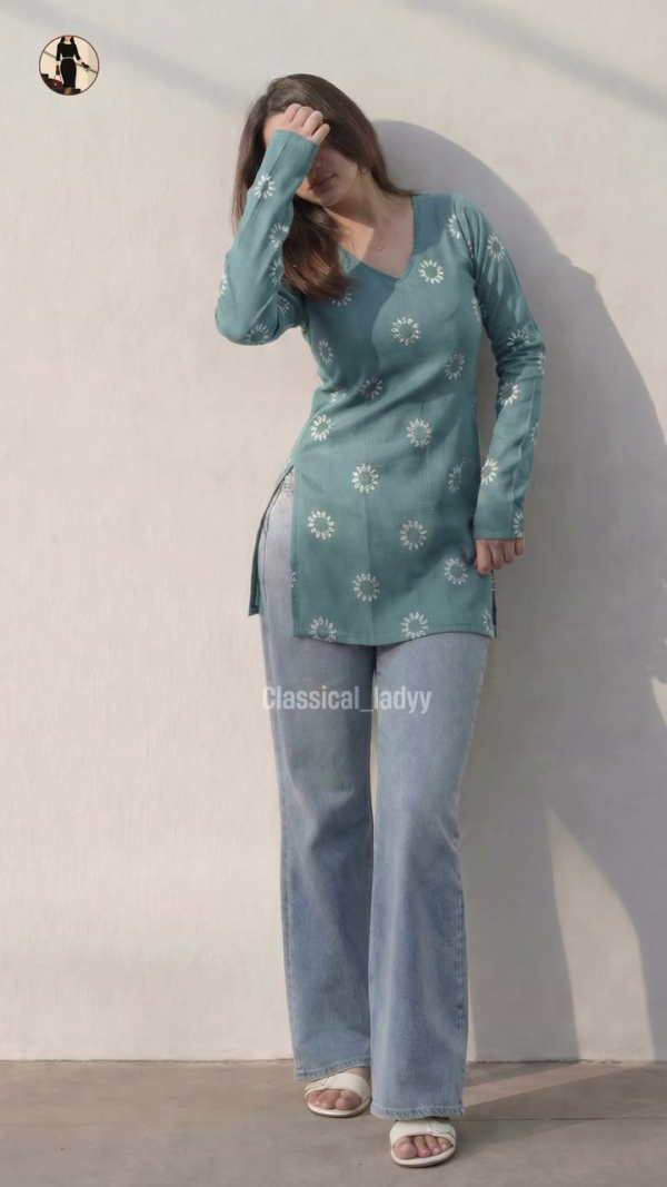 Maroon Printed Long Kurti Top