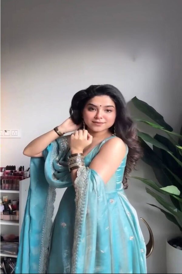 Premium Steel Blue Fandy Silk Anarkali Suit