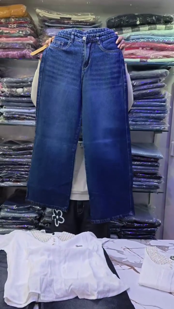 White Embroidered Top with Denim Skirt Set