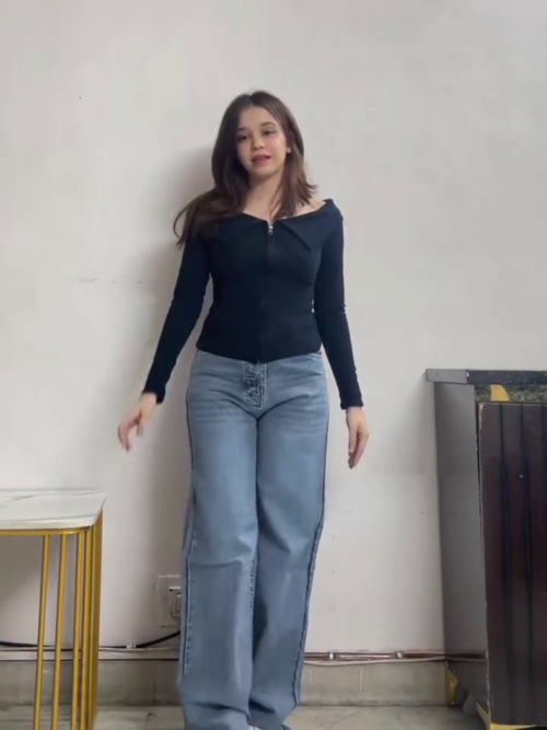 Black Off-Shoulder Top with Wide-Leg Jeans