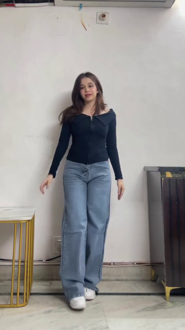 Black Off-Shoulder Top with Wide-Leg Jeans