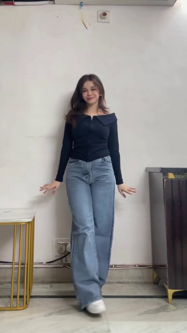 Black Off-Shoulder Top with Wide-Leg Jeans