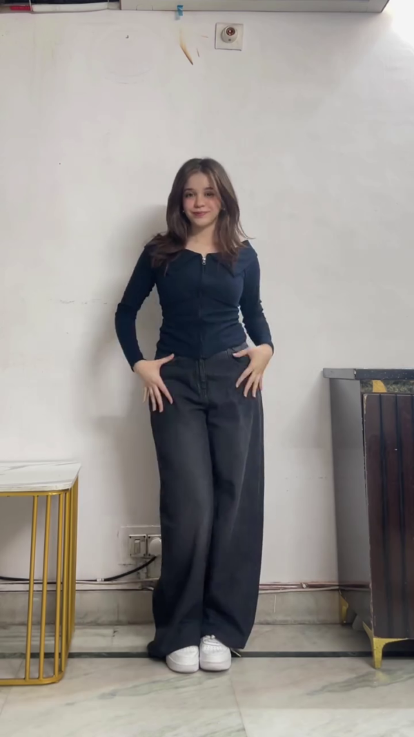 Black Off-Shoulder Top with Wide-Leg Jeans