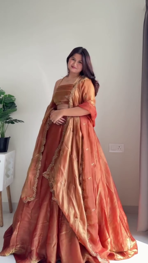 Peach Silk Lehenga Set